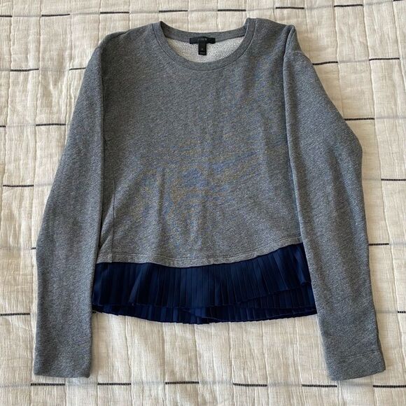 Jcrew Grey Sweatshirt w/ Navy Satin Peplum Ruffle size XS - Picture 7 of 10